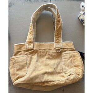 Tan Corduroy Aeropostale Vintage Tote Bag With Sherpa Lining Dual Handles Outer